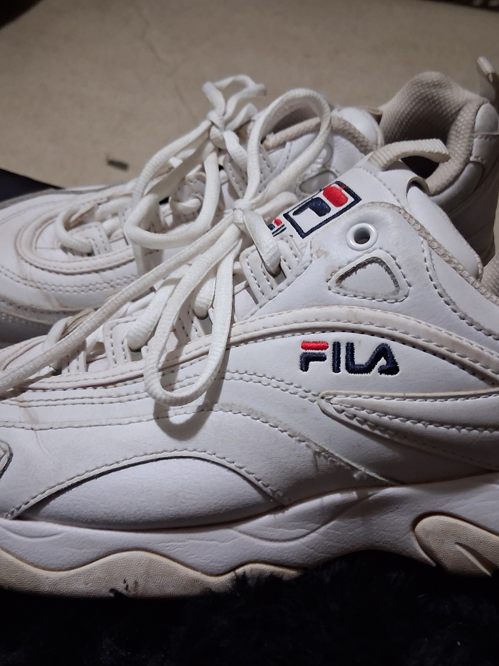 Fila Kids White Sneakers with Red & Navy Logo